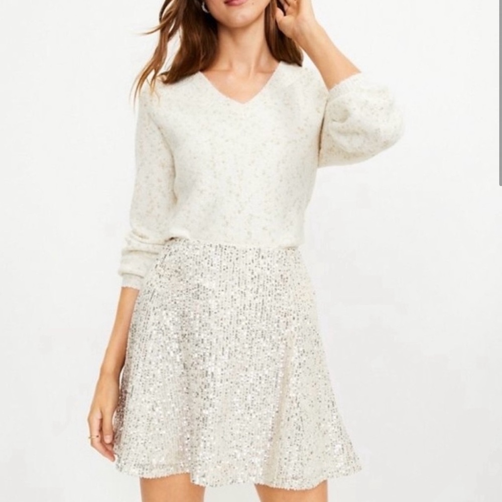 Loft Silver Sequin Skirt Size 4 Party Skirt for Holidays